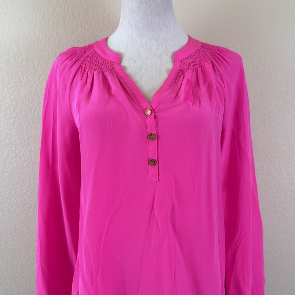 Lilly Pulitzer 100% Silk Pink Long Sleeve Buttoned Blouse Size XS - Picture 2 of 8